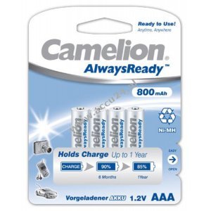 Camelion HR03 Micro AAA AlwaysReady, Ni-MH oplaadbare batterij, 4 stuks 800mAh blister.
