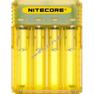 Nitecore Q2 Lader met vier sleuven voor Li-Ion-batterijen, bijv. 18650, 14650, 16340 en nog veel meer, geel