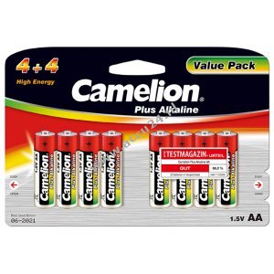 Batterij Camelion Mignon LR6 MN1500 AA AM3 Plus Alkaline (4+4) Blister van 8
