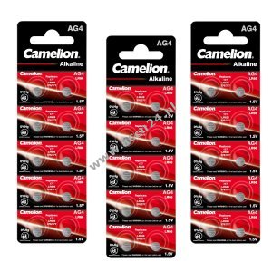 30x Camelion knoopcel LR66 / AG4 / G4 / LR626 / 177 / SR626W / GP77A / 377