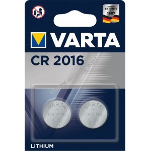 Lithium knoopcel, batterij Varta CR 2016, IEC CR2016, vervangt ook DL2016, 3V blisterverpakking van 2