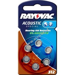 Rayovac Akoestische speciale hoortoestelbatterij 312 / 312AE / AE312 / DA312 / PR41 / V312AT 6-pack blisterverpakking