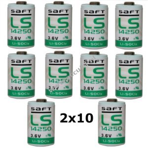 20x Lithium batterij Saft LS14250 1/2AA 3,6Volt