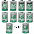 50x Lithium batterij Saft LS14250 1/2AA 3,6Volt